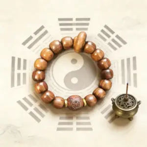 taoist feng shui wood bracelet – eight trigram protection, wealth & good luck charm