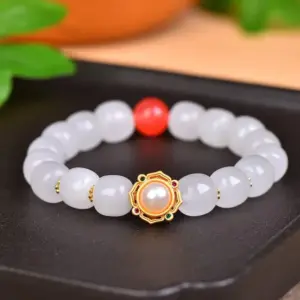 treasure golden silk jade bracelet – gather wealth attract fortune boost luck with pearl accent and gold trim