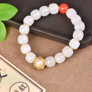 treasure golden silk jade bracelet – gather wealth attract fortune boost luck with pearl accent and gold trim