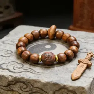 taoist feng shui wood bracelet – eight trigram protection, wealth & good luck charm