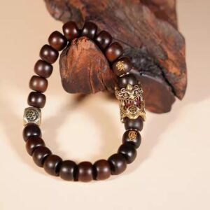 lightning struck wood auspicious beast golden light mantra bracelet thunder energy, fortune boost, golden light protection, wealth lock