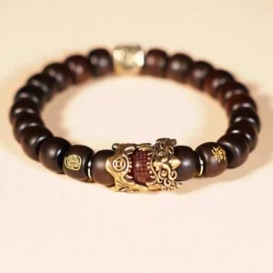 lightning struck wood auspicious beast golden light mantra bracelet thunder energy, fortune boost, golden light protection, wealth lock
