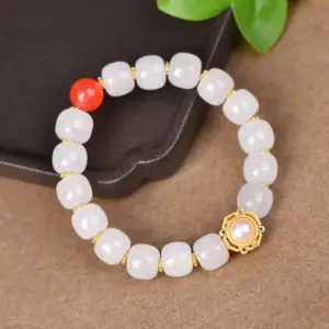 treasure golden silk jade bracelet – gather wealth attract fortune boost luck with pearl accent and gold trim